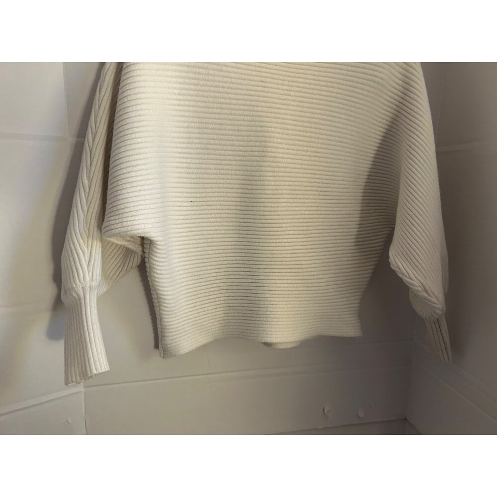 American Threads Small White Ribbed Knit Sweater VISCOSE BLEND Pullover Balloon - Picture 10 of 14